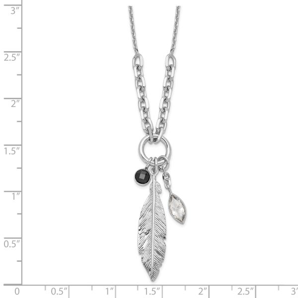 Sterling Silver Rhodium-plated Feather and CZ w/1 in Ext Necklace - Image 2