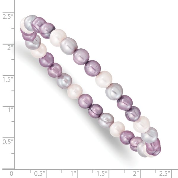 6-7mm White/Lavendar/Grey Semi-round FWC Pearl Stretch Bracelet - Image 2