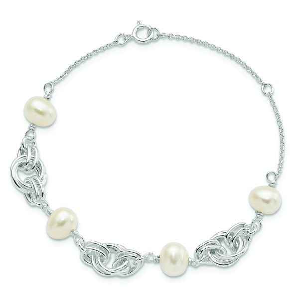 Sterling Silver Polished Glass Pearl w/ 1 in ext. Bracelet - Image 3