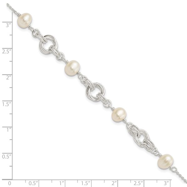 Sterling Silver Polished Glass Pearl w/ 1 in ext. Bracelet - Image 2