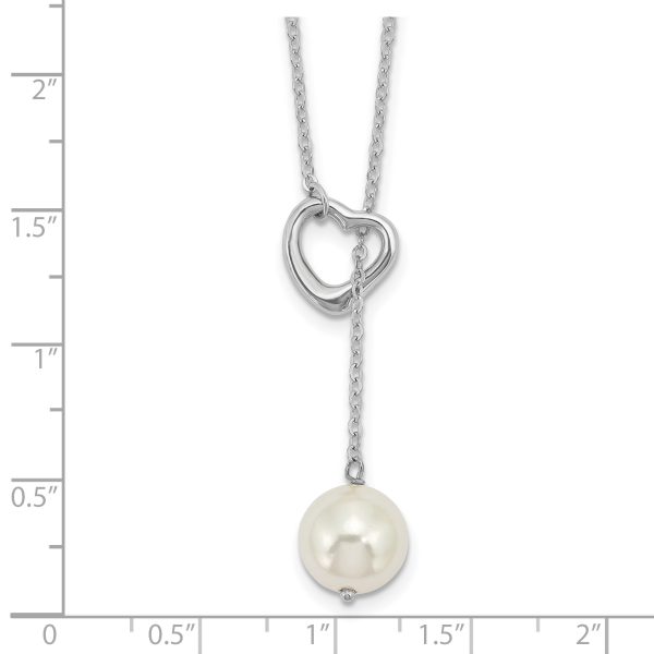 Sterling Silver Rhodium-plated Imitation Shell Pearl Heart Necklace - Image 2