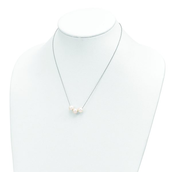 Sterling Silver Rhodium-plated 8-9mm White Near-round FWC Pearl Necklace - Image 3