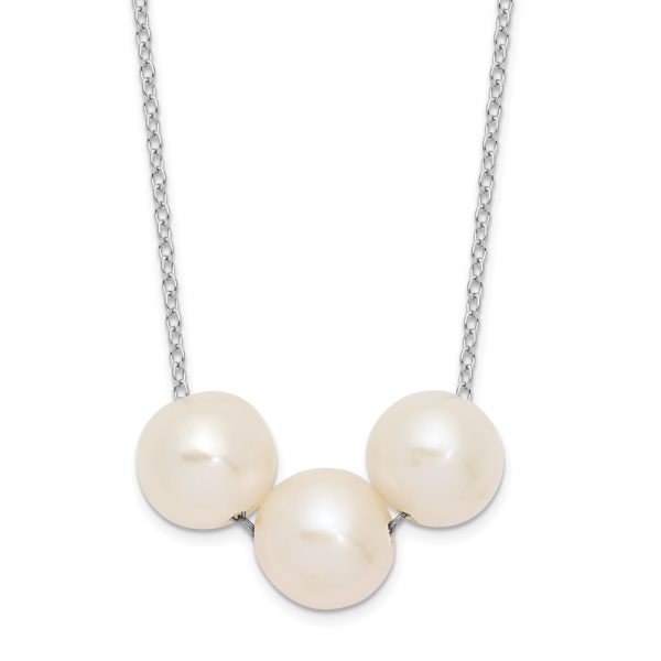 Sterling Silver Rhodium-plated 8-9mm White Near-round FWC Pearl Necklace