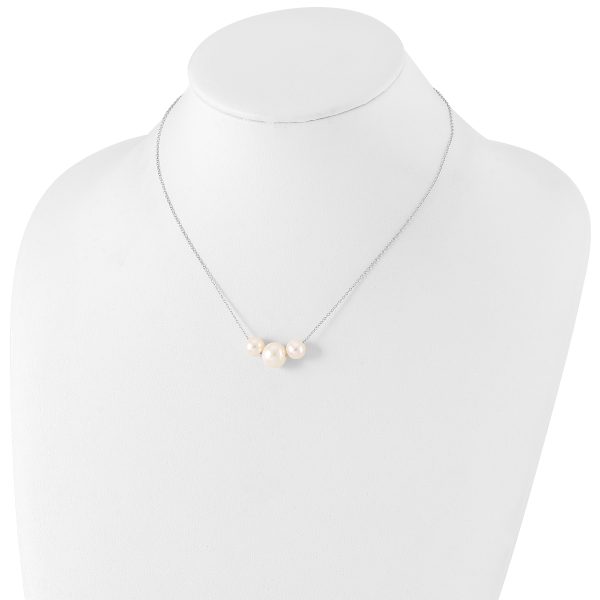 Sterling Silver Rhodium-plated 8-10mm White Near-round FWC Pearl Necklace - Image 3