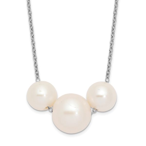 Sterling Silver Rhodium-plated 8-10mm White Near-round FWC Pearl Necklace