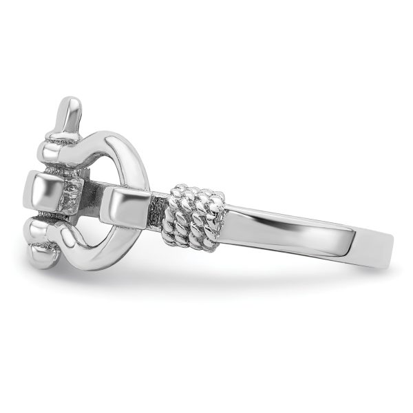 Sterling Silver Rhodium-plated Polished Shackle w/Rope Trim Ring - Image 3