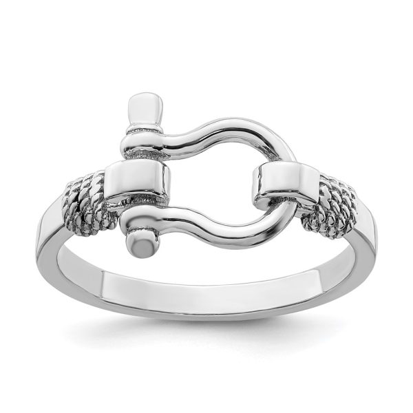 Sterling Silver Rhodium-plated Polished Shackle w/Rope Trim Ring