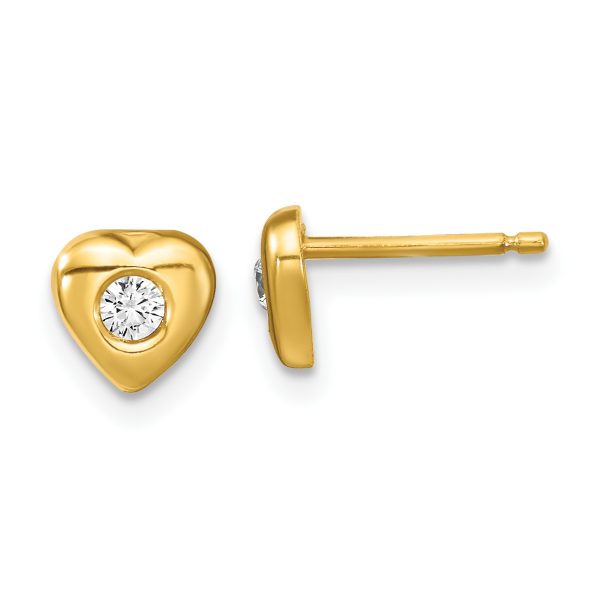 SS & Gold-tone CZ Heart Children's 14in Necklace & Post Earrings Set - Image 2