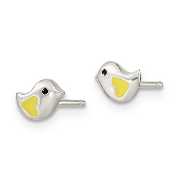 Sterling Silver Yellow Enamel Bird Children's Necklace & Post Earrings Set - Image 3