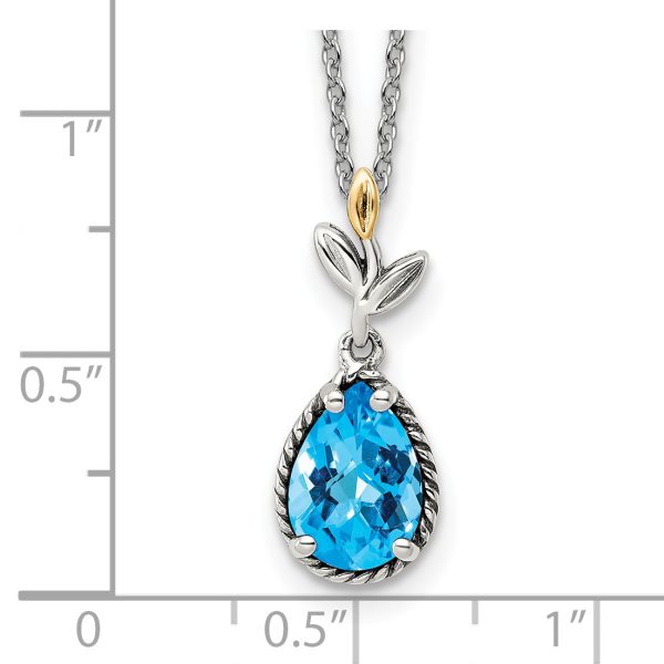 Sterling Silver Antiqued w/14K Leaf Pear 1.9 Blue Topaz w/2in ext Necklace - Image 3