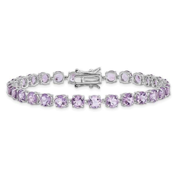 Sterling Silver Rhodium-plated Polished 5mm Amethyst Stone Bracelet - Image 3