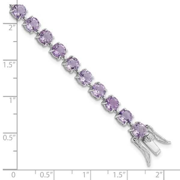 Sterling Silver Rhodium-plated Polished 5mm Amethyst Stone Bracelet - Image 2