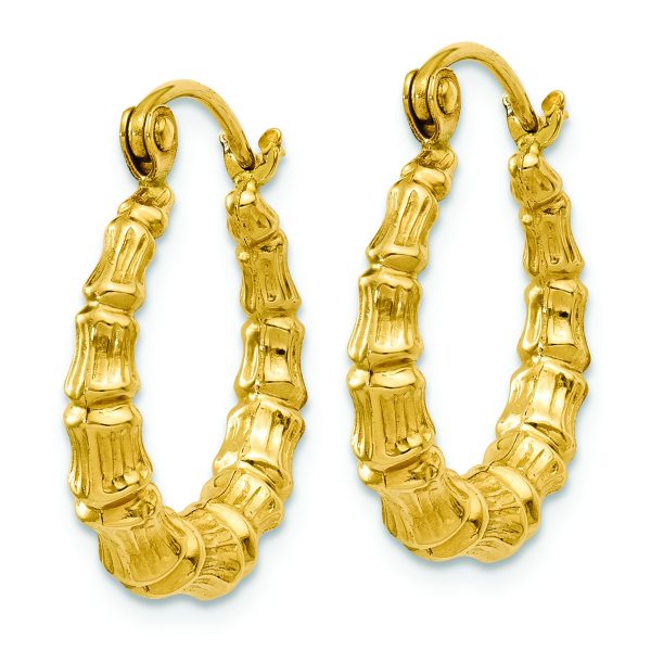 14k Polished Bamboo Design Hollow Hoop Earrings - Image 2