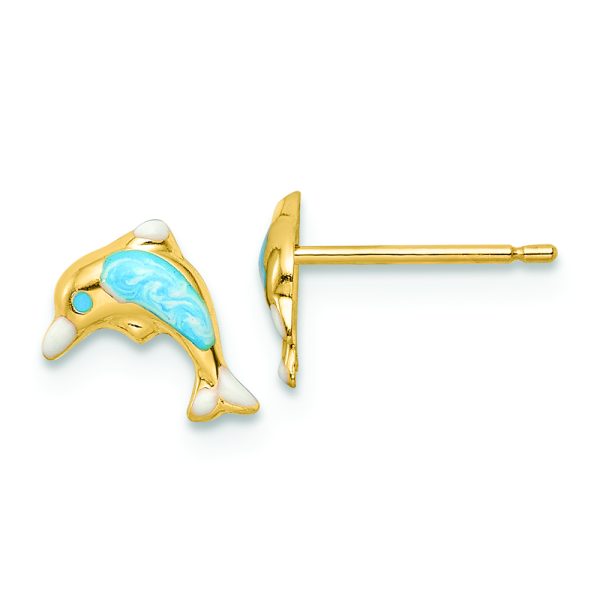 14k Madi K Polished Enameled Dolphin Post Earrings