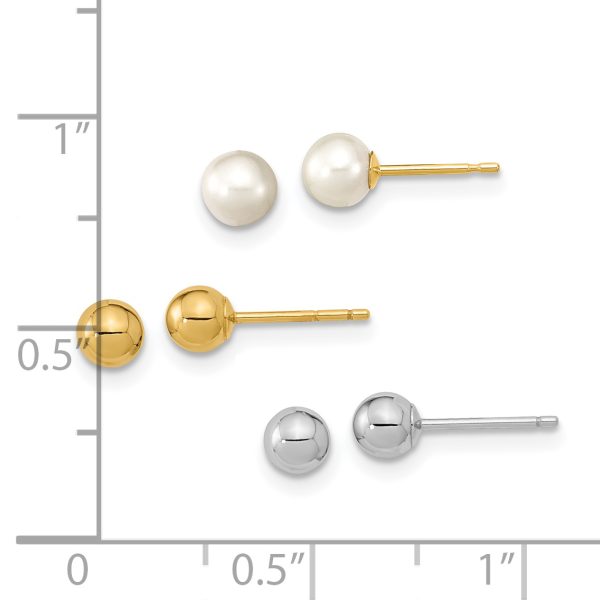 14K Two-tone Madi K 4-5mm Round White FWC Pearl Set of 3 Earrings - Image 3