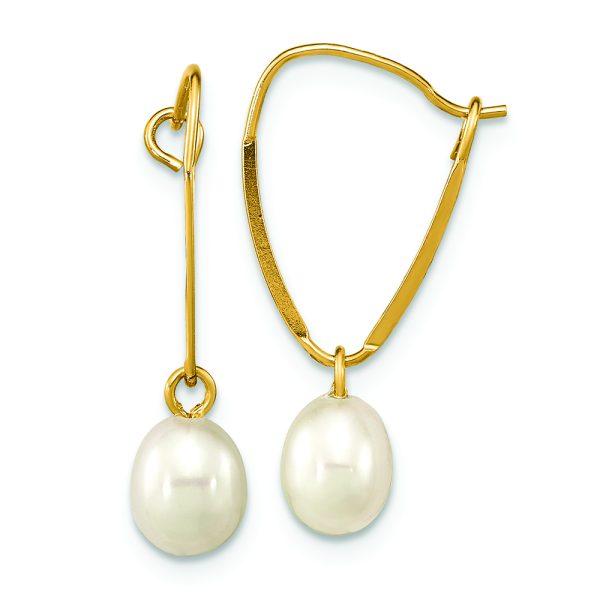 14k Madi K 6-7mm Rice White FWC Pearl Dangle Earrings