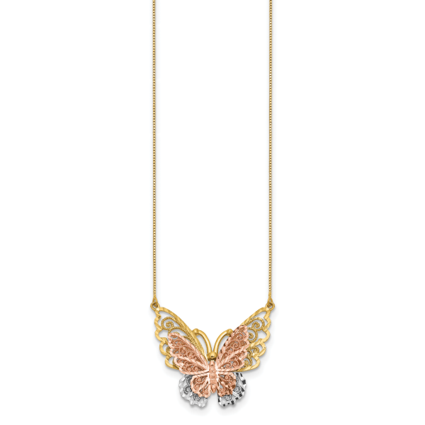 14k Yellow & Rose Gold w/ Rhodium Butterfly Necklace - Image 2