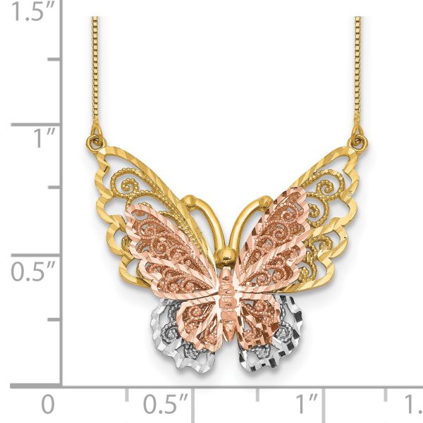 14k Yellow & Rose Gold w/ Rhodium Butterfly Necklace - Image 3