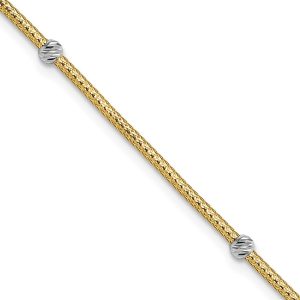 14K with Rhodium Woven Flexible D/C Beads Bracelet