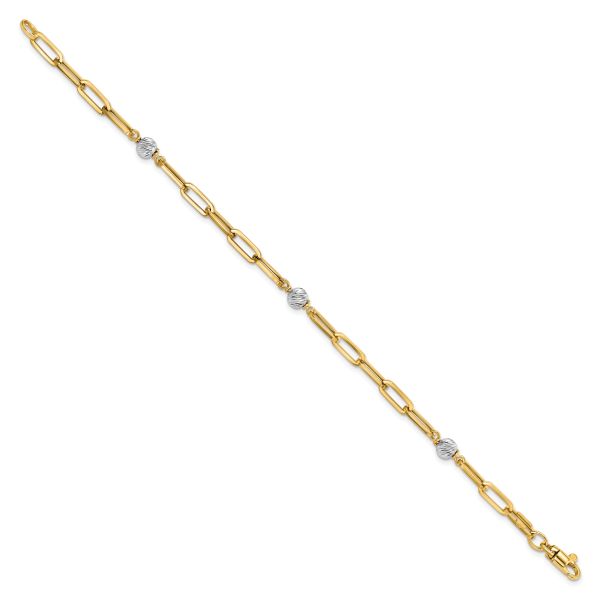 14K Two-tone Polished D/C Beads & Fancy Link Bracelet - Image 2