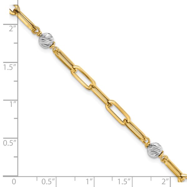 14K Two-tone Polished D/C Beads & Fancy Link Bracelet - Image 3