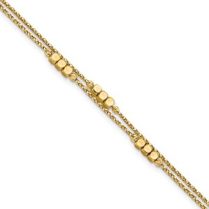 14K Polished D/C Beaded Double Strand Bracelet