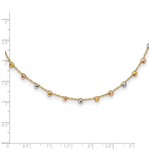 14K Tri-color Polished D/C Fancy Beaded 18in Necklace - Image 3