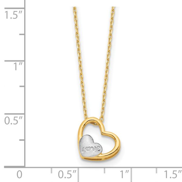 14K and White Rhodium Brushed and Polished Love Heart 17in Necklace - Image 3