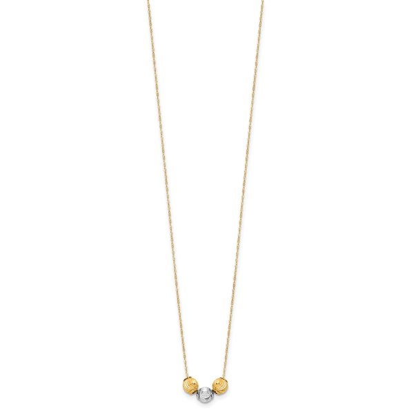 14K Two-tone Polished D/C Beads 17in Necklace - Image 2