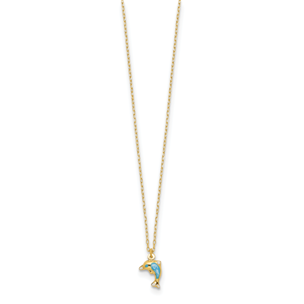 14k Polished Enameled Dolphin 16.5in Necklace - Image 2