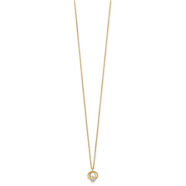 14k Yellow Gold Polished CZ Double Circle 15in w/1in ext Necklace - Image 2