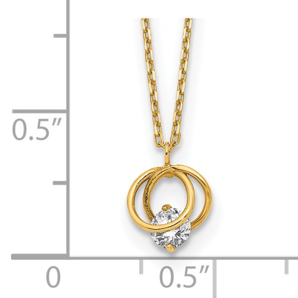 14k Yellow Gold Polished CZ Double Circle 15in w/1in ext Necklace - Image 3