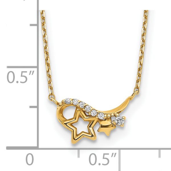 14k Yellow Gold Polished CZ Star 15in w/1in ext Necklace - Image 3