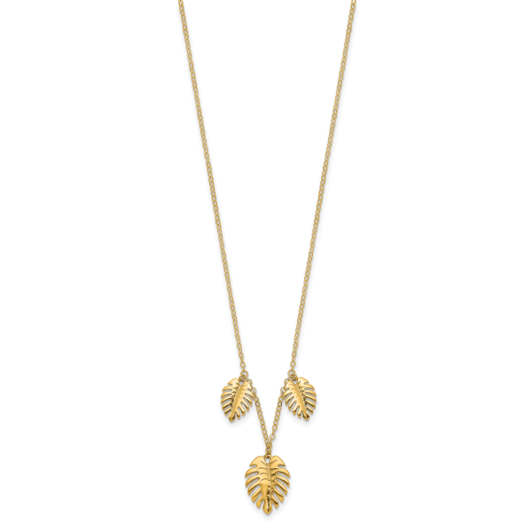 14K Polished Dangle Palm Leaves Necklace - Image 2