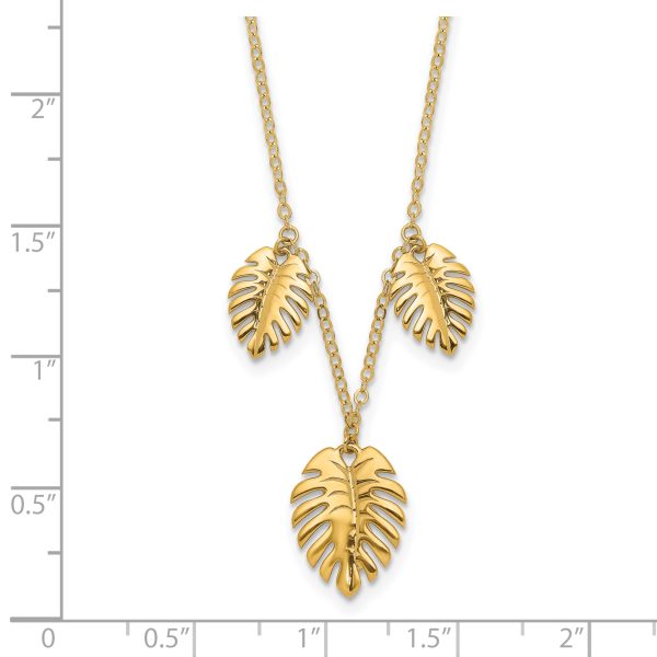 14K Polished Dangle Palm Leaves Necklace - Image 3