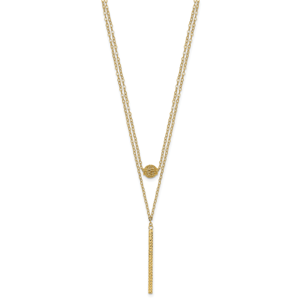 14K Double Layer Hollow Bead D/C Bar 2 in Necklace - Image 2