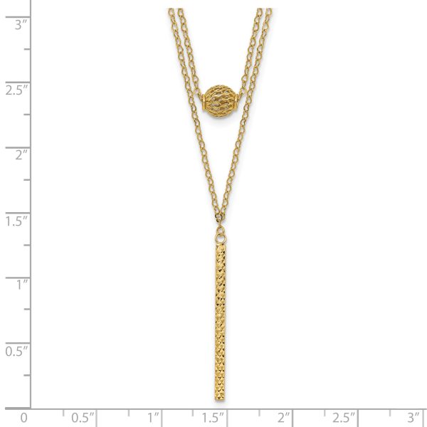 14K Double Layer Hollow Bead D/C Bar 2 in Necklace - Image 3