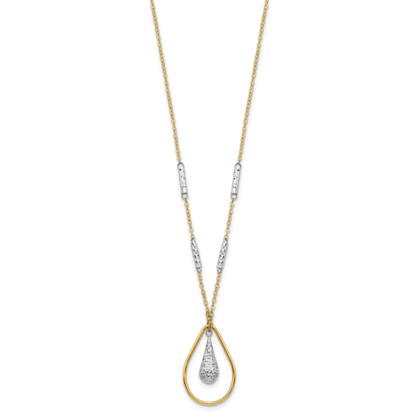 14K Two-tone Polished & D/C Teardrop Necklace - Image 2