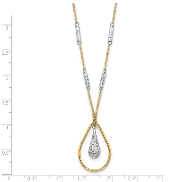 14K Two-tone Polished & D/C Teardrop Necklace - Image 3