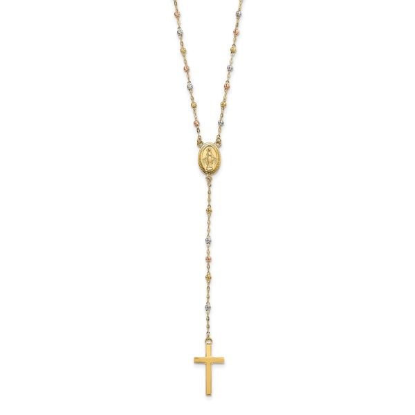 14k Tri-color Bead Rosary 17in w/3 in ext Necklace