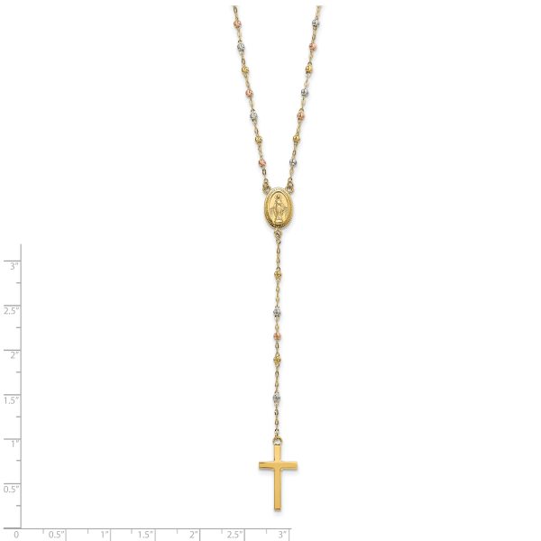 14k Tri-color Bead Rosary 17in w/3 in ext Necklace - Image 3