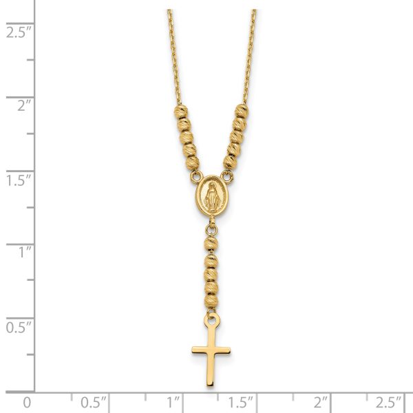 14K Polished D/C Bead Miraculous Medal and Cross 17in Necklace - Image 3