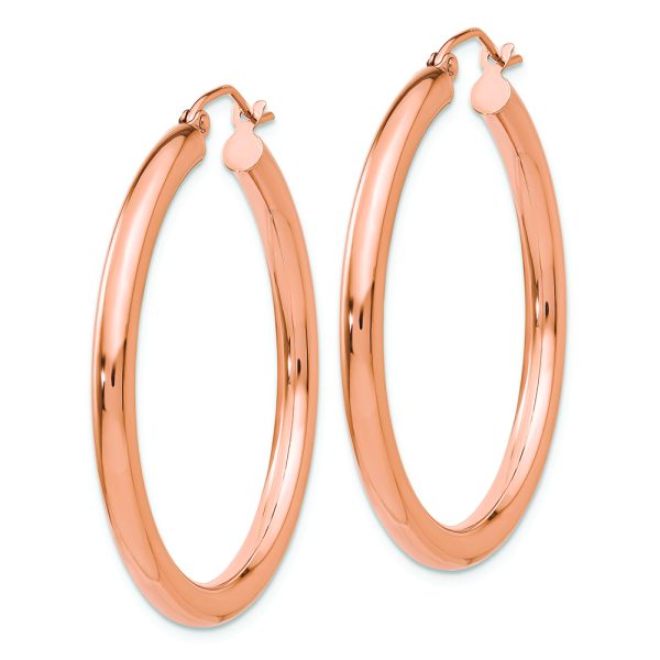 14k Rose Gold Polished 3mm Lightweight Tube Hoop Earrings - Image 2