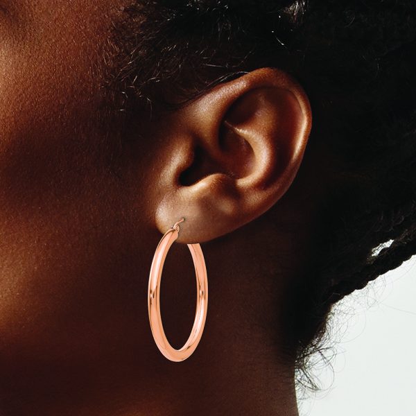 14k Rose Gold Polished 3mm Lightweight Tube Hoop Earrings - Image 3