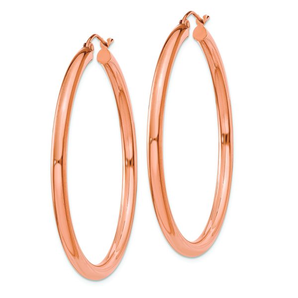 14k Rose Gold Polished 3mm Lightweight Tube Hoop Earrings - Image 2