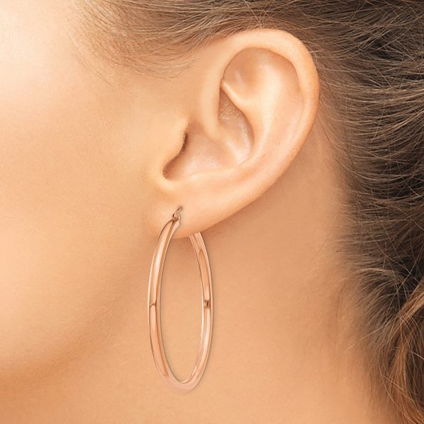 14k Rose Gold Polished 3mm Lightweight Tube Hoop Earrings - Image 3
