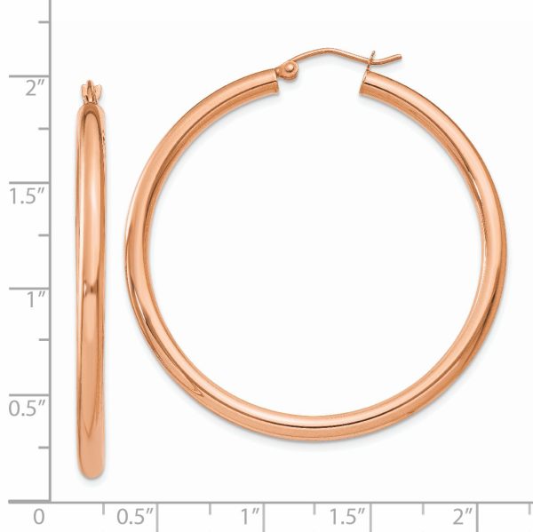14k Rose Gold Polished 3mm Lightweight Tube Hoop Earrings - Image 4