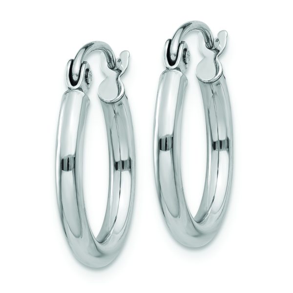 14k White Gold Polished 2x15mm Lightweight Tube Hoop Earrings - Image 2