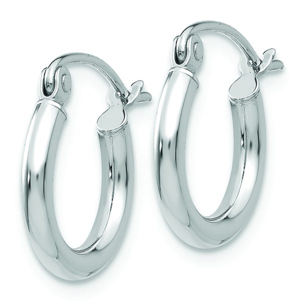 14k White Gold Polished 2x12mm Tube Hoop Earrings - Image 2