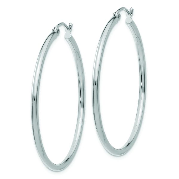 14k White Gold Polished 2x40mm Lightweight Tube Hoop Earrings - Image 2